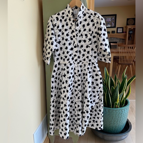 Vintage 70s 80s Petites by Willi Cotton Shirtwaist Dress Black/Ivory Floral Sz 8 - Picture 14 of 15